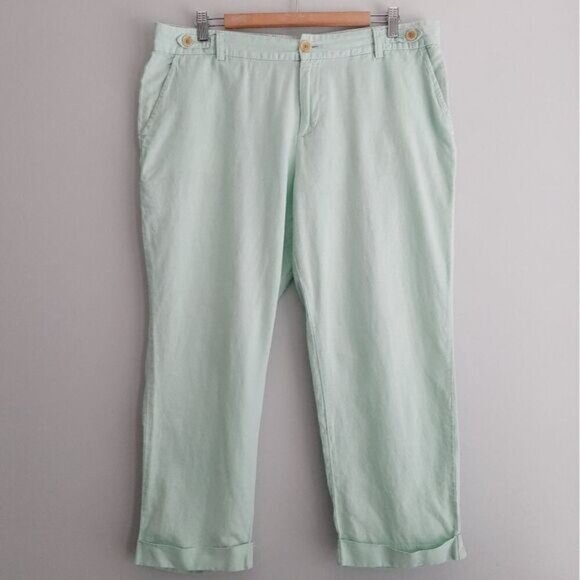 BANANA REPUBLIC Linen Cotton Blend Casual Crop Ankle Pants Pastel Green Sz 14 - Picture 2 of 12